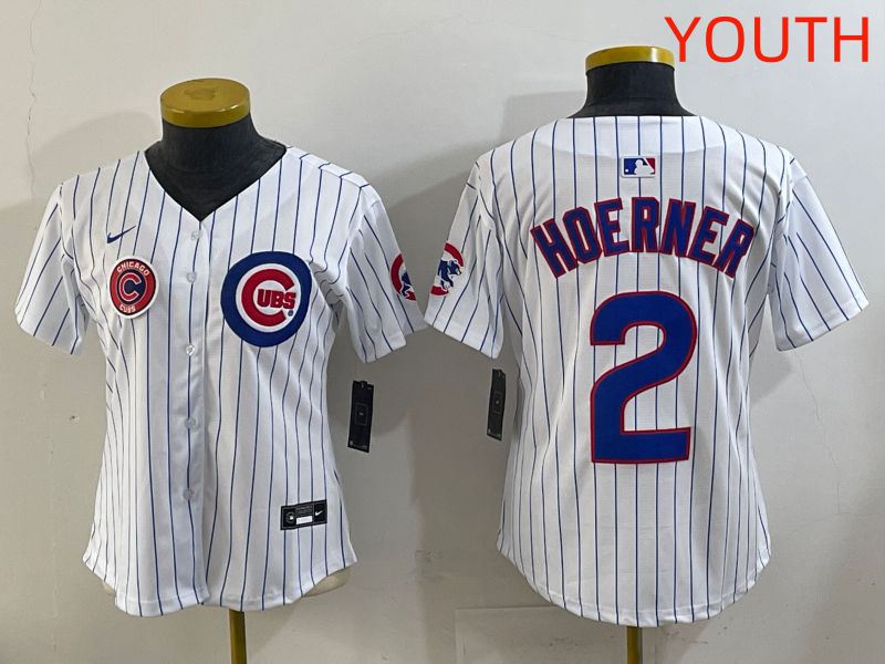 Youth 2025 Chicago Cubs 2 Hoerner White Stripe Game Nike MLB Jersey style 3